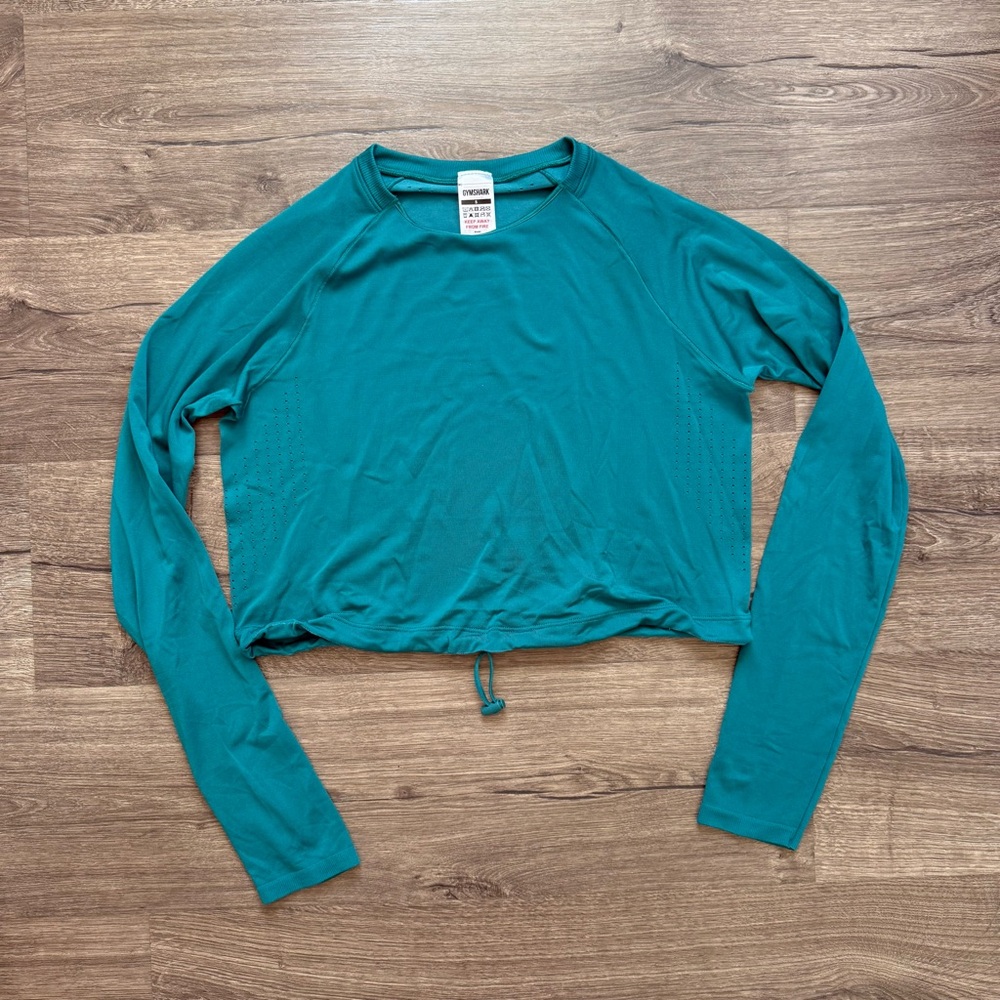 Gymshark Rich Teal Seamless Workout Crop Top Long Sleeve Shirt Size Small Women